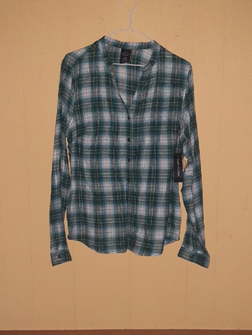 Faded Glory Teal & White Plaid Shirt
